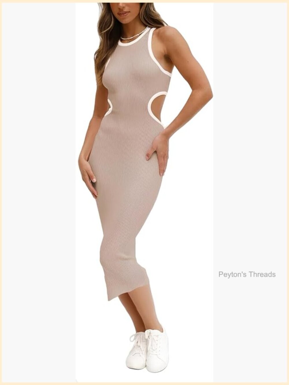 Cut Out Waist Open Back Bodycon Midi Dress Ribbed Stretch
